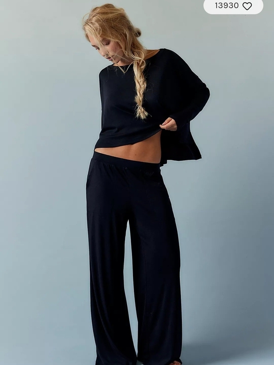 Free People Pants - Free People Beach Imogene Ribbed Knit Set XS Black Wide Leg Lounge Boho Chic